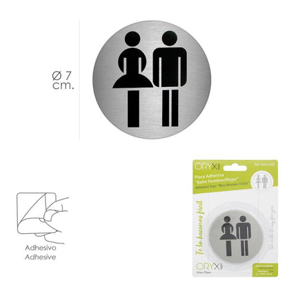 Placa Adhesiva Baño Mujer / Hombre Acero Inoxidable Ø 7 Cm._1