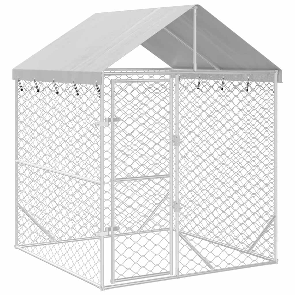 Vidaxl Perrera De Exterior Con Toldo Acero Galvanizado Plata 2x2x2,5 M_0