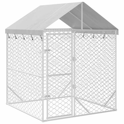 Vidaxl Perrera De Exterior Con Toldo Acero Galvanizado Plata 2x2x2,5 M_0