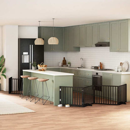 Vidaxl Puerta De Perros Plegable 8 Paneles Madera Álamo Negra 640 Cm_1