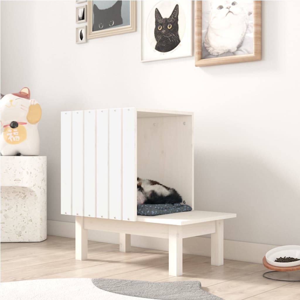Casa Para Gatos De Madera Maciza De Pino Blanco 60x36x60 Cm_1
