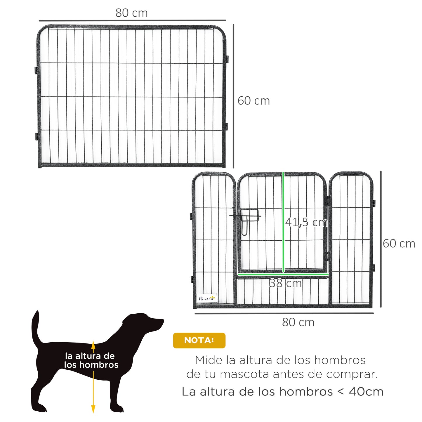 Pawhut Parque Para Perros De 12 Paneles Con 2 Puertas 80x60 Cm Gris_2