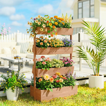 Outsunny Jardinera De Madera De 4 Niveles Con Orificios De Drenaje Marrón_1
