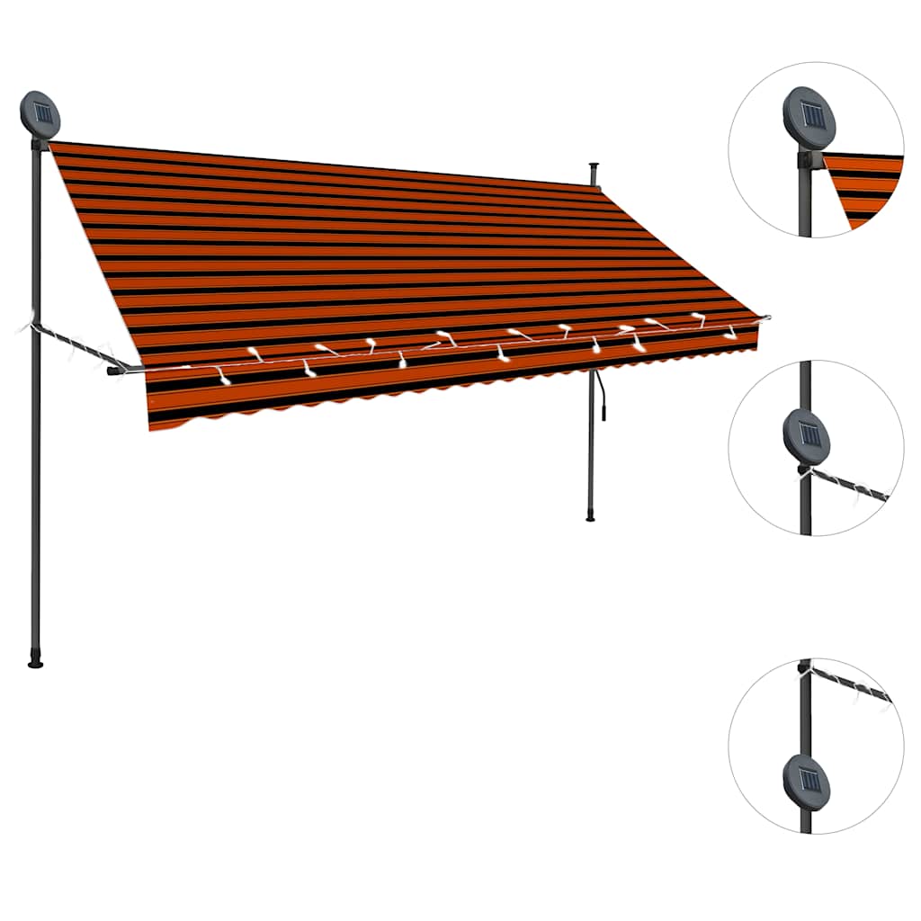 Toldo Manual Retráctil Con Led Naranja Y Marrón 300 Cm_3