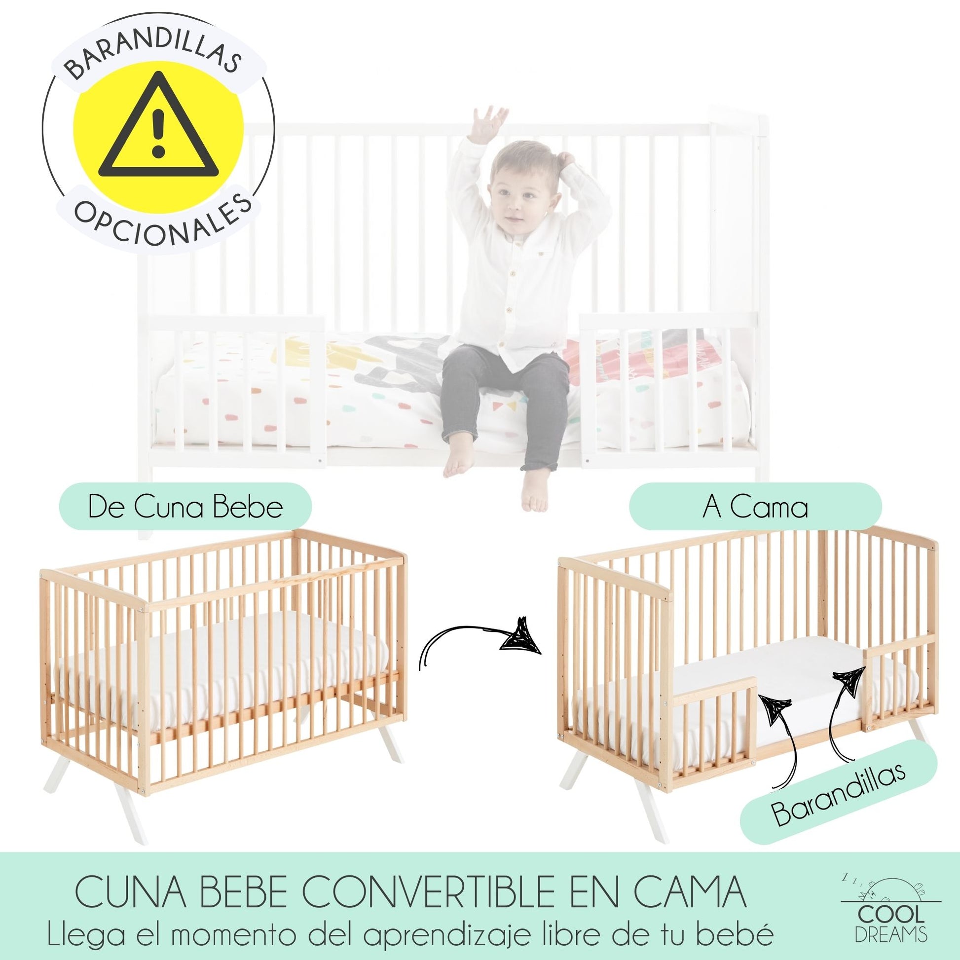 Cuna De Bebe Convertible En Cama Koala Con Kit Colecho Y Colchón Morfeo