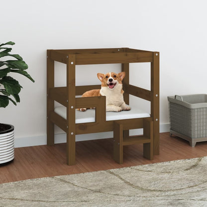 Vidaxl Cama Para Perros Madera Maciza Pino Marrón Miel 55,5x53,5x60 Cm_1