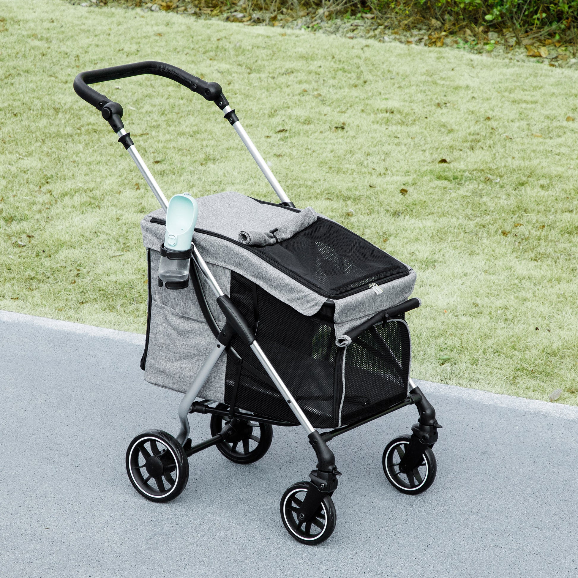 Pawhut Cochecito Para Perros Plegable Con Cojín Lavable 80x48,5x106 Cm Gris_1