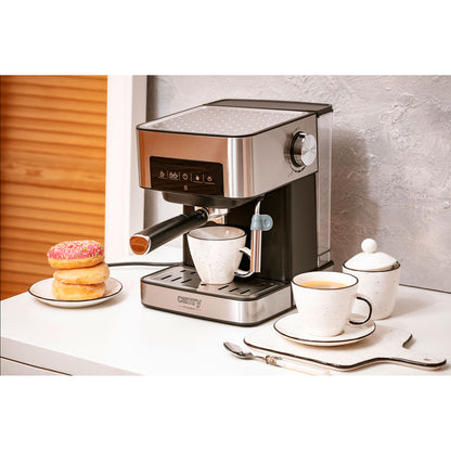 Cafetera Espresso Automática 15 Bares 1,6l, Brazo Doble Salida, Espumador Leche, Calienta Tazas Camry Cr4410 Negro/plata