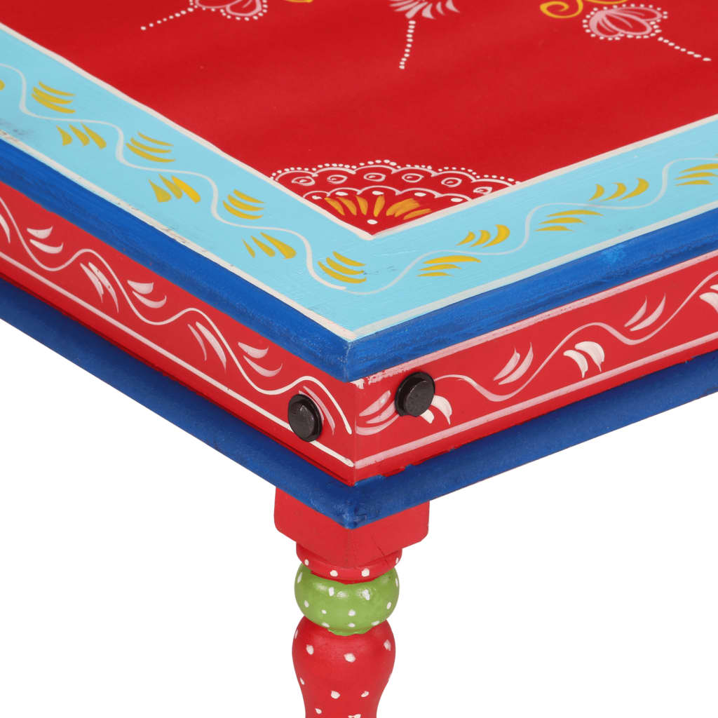 Mesa De Centro Madera Maciza De Mango Rojo Pintada A Mano_2