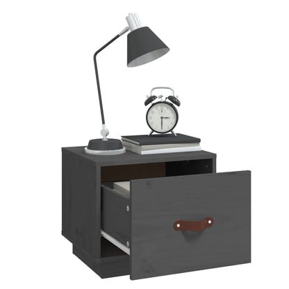 Mesita De Noche Madera Maciza De Pino Gris 40x34x35 Cm_2
