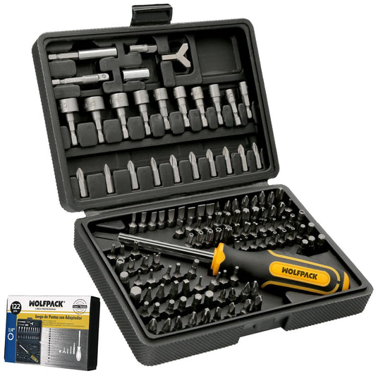 Juego Puntas Con Destornillador 1/4 122 Pzs. Con Apadtador. Cromo Vanadio, Kit Llave Combinada, Kit Carraca,_0