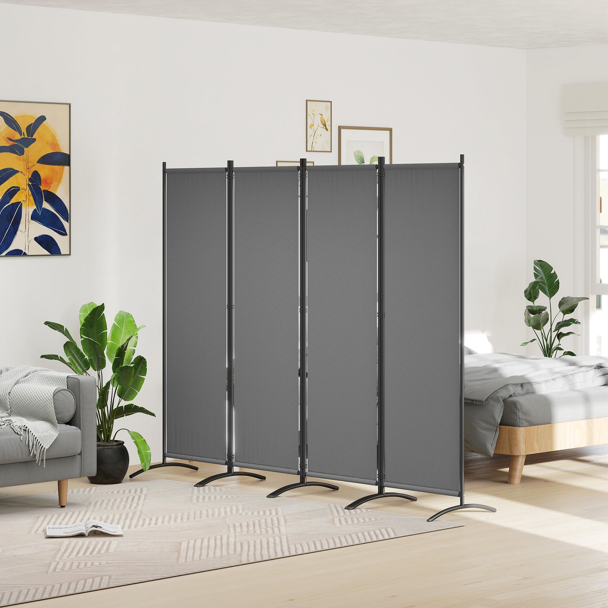 Outsunny Biombo Separador De Ambientes De 4 Paneles Plegable 221x172 Cm Gris_1
