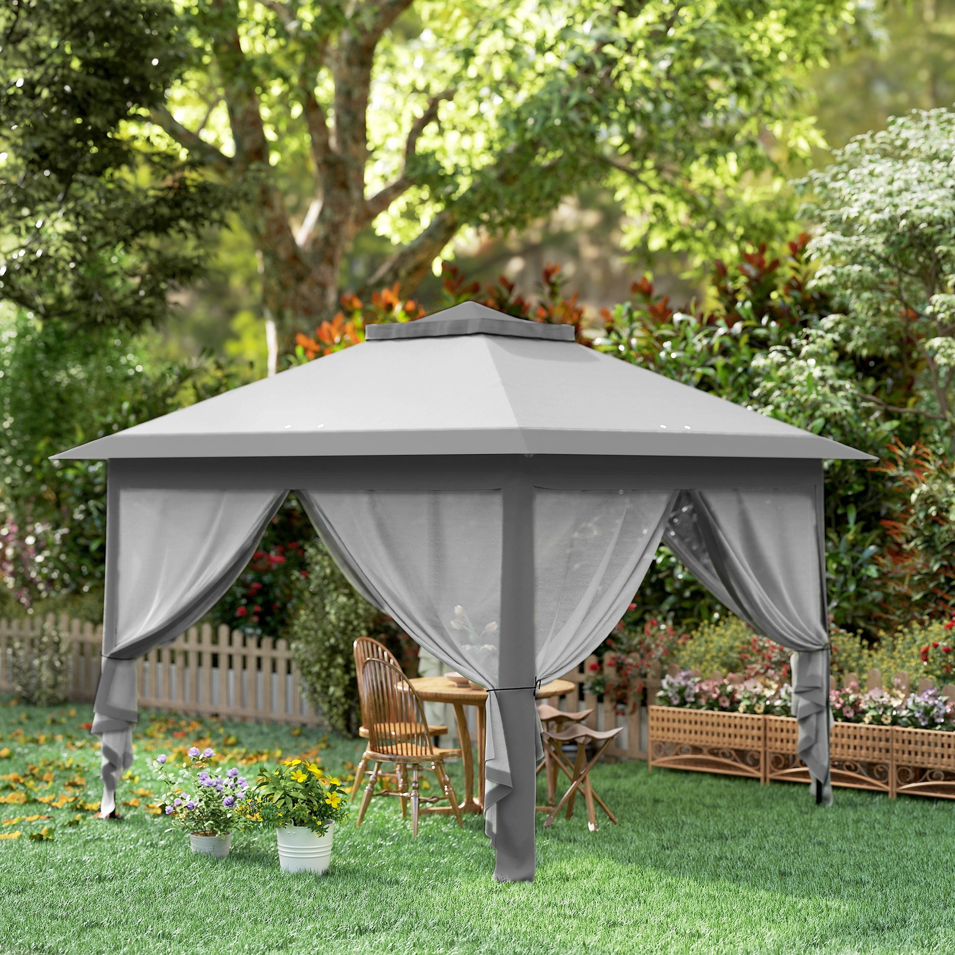 Outsunny Carpa Plegable 3,3x3,3 M Con Altura Ajustable Doble Techo Anti-uv Gris_3