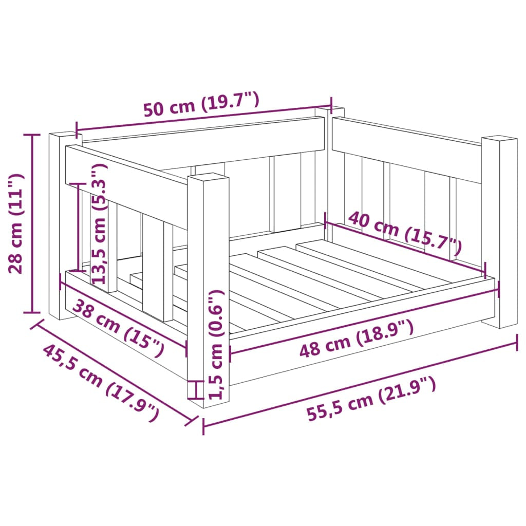 Vidaxl Cama Para Perros Madera Maciza De Pino Blanca 55,5x45,5x28 Cm_2