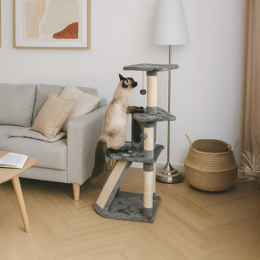 Torre Rascador Esquinero Para Gatos En 3 Niveles Gris 49x49x111cm Wuapu Modelo Prades_0