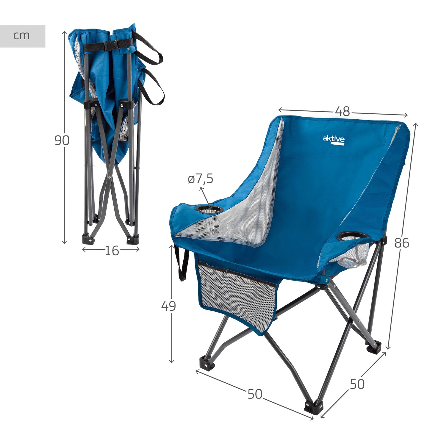 Pack 2 Sillones Plegables Camping Antivuelco Azul C/posavasos Y Bolsillo Aktive_3