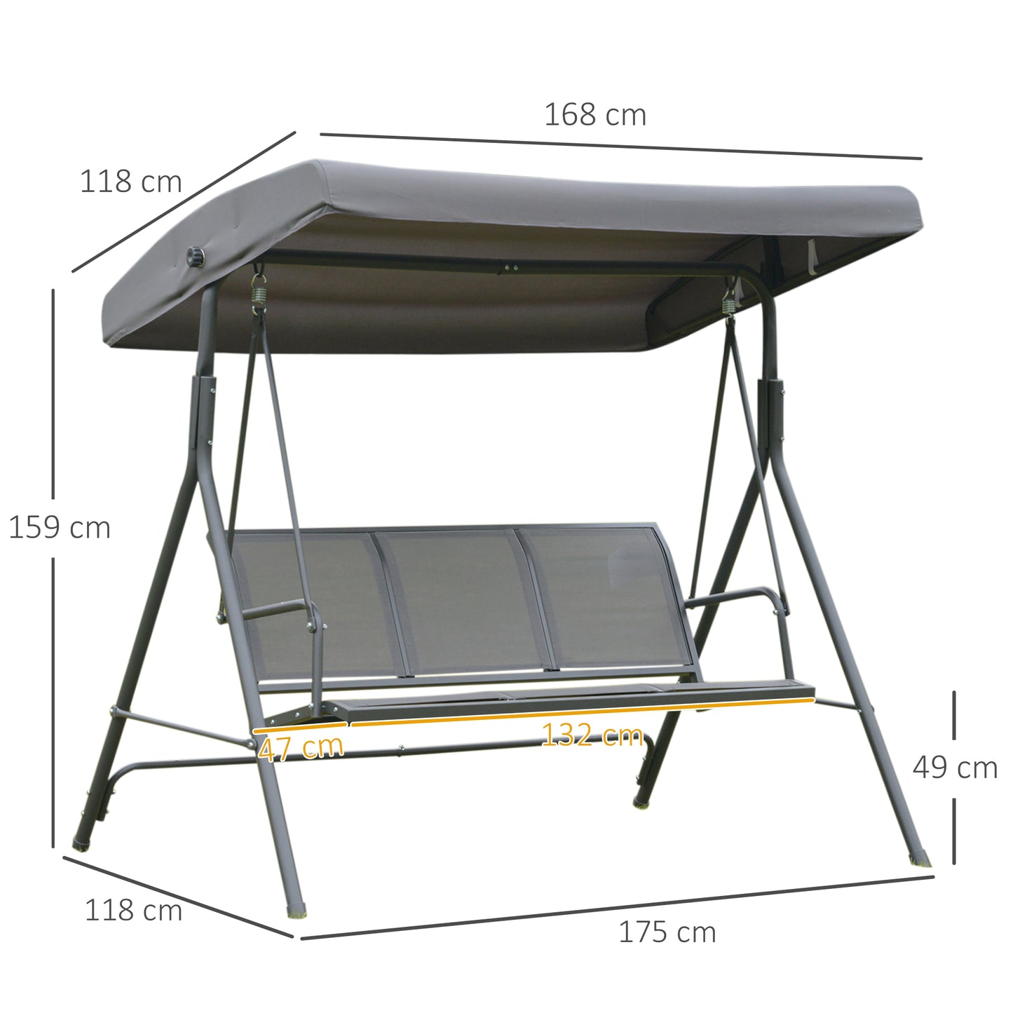 Outsunny Columpio Balancín De Jardín De 3 Plazas Con Techo Ajustable 175x118x159 Cm Gris_2