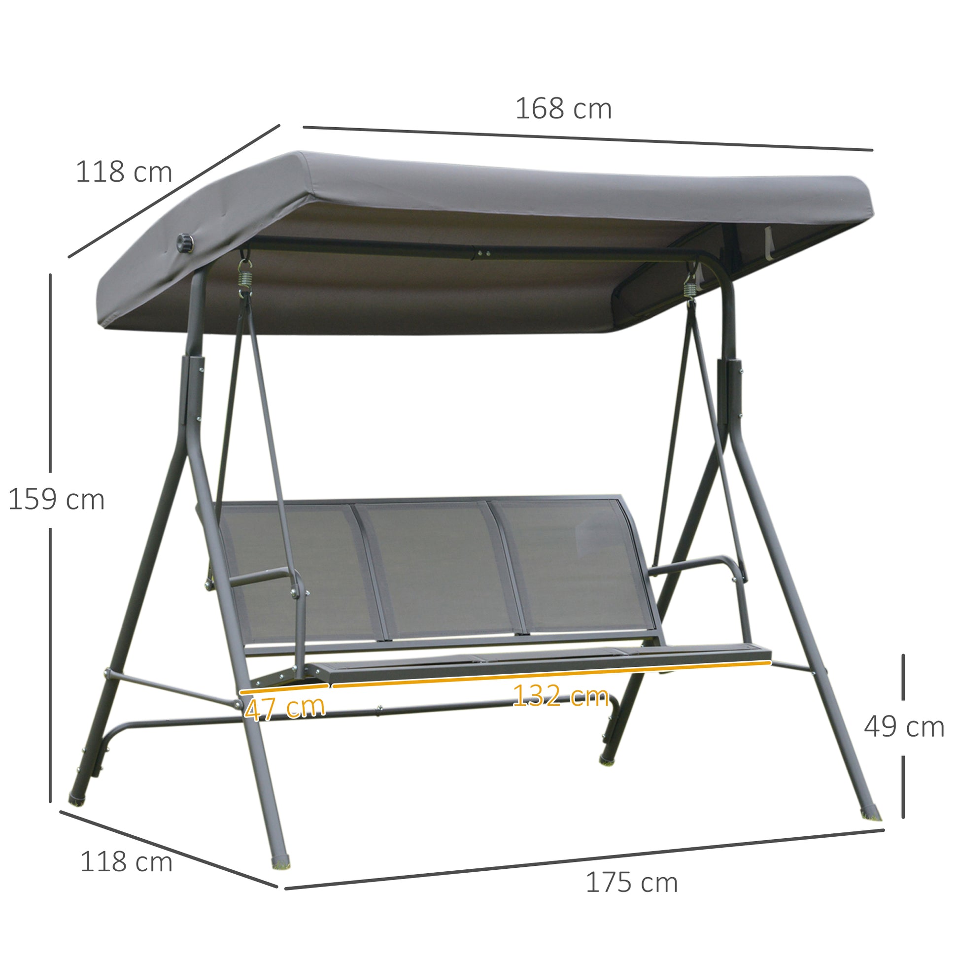 Outsunny Columpio Balancín De Jardín De 3 Plazas Con Techo Ajustable 175x118x159 Cm Gris_2