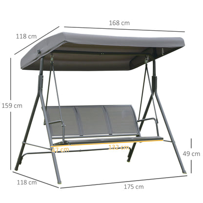 Outsunny Columpio Balancín De Jardín De 3 Plazas Con Techo Ajustable 175x118x159 Cm Gris_2