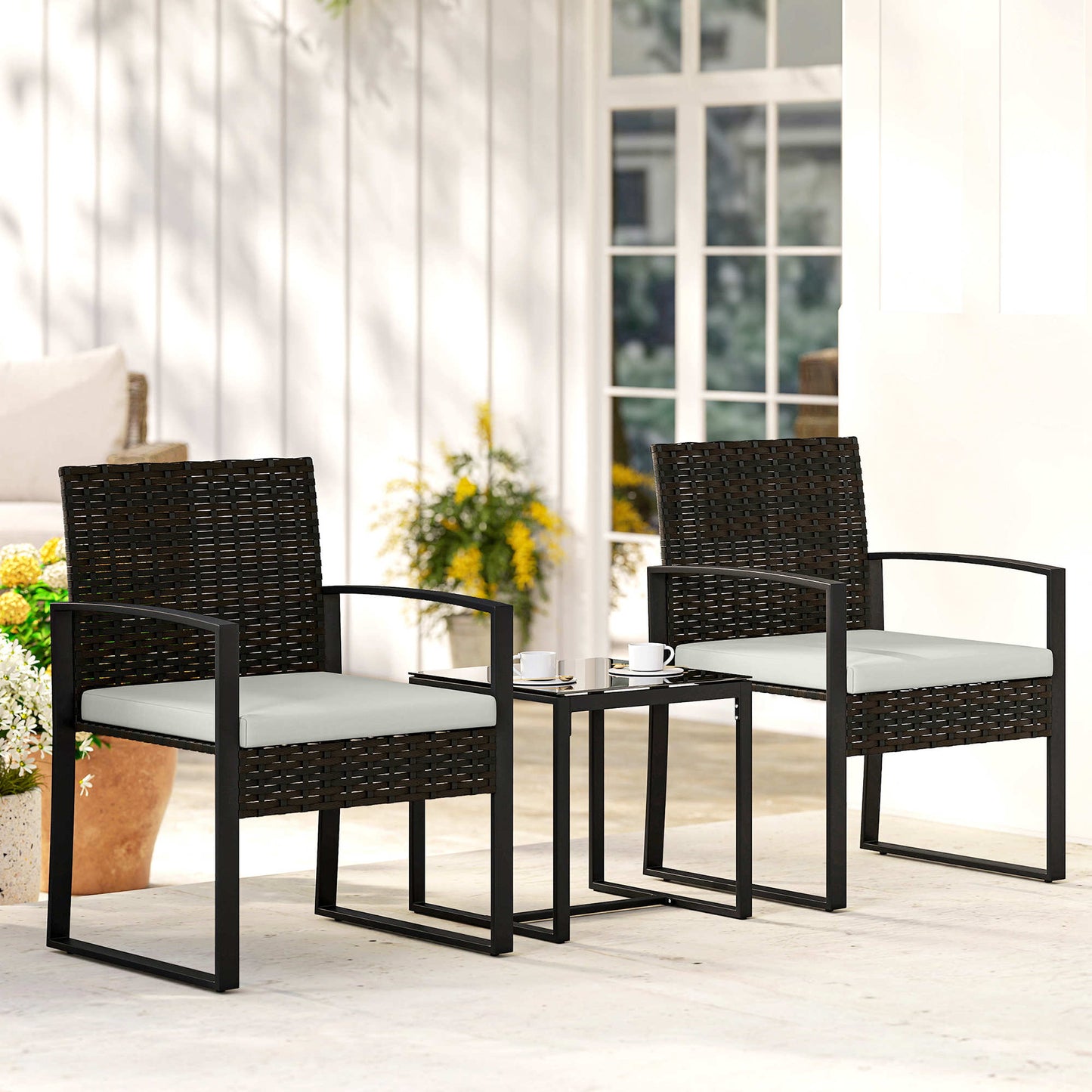 Outsunny Muebles De Jardín Con 2 Sillas Con Cojines Lavables Y Mesa De Vidrio_1