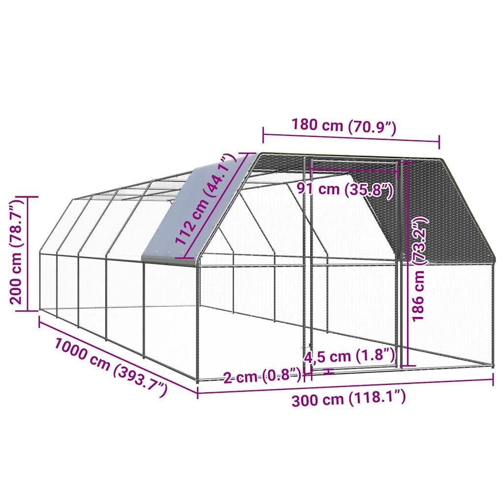 Vidaxl Jaula Gallinero De Acero Galvanizado 3x10x2 M_2