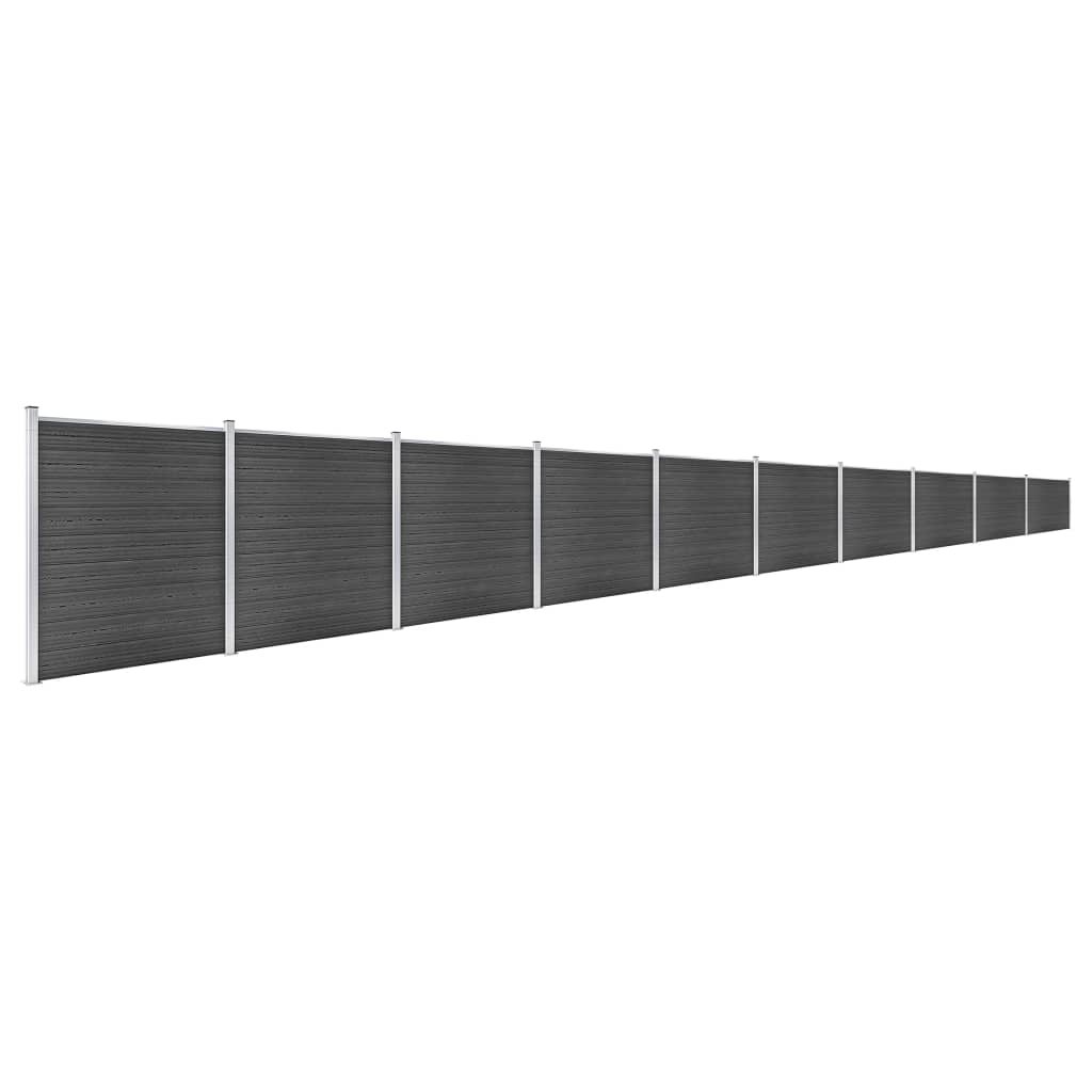 Juego De Paneles De Valla Wpc Negro 1737x186 Cm / Vetonek_2