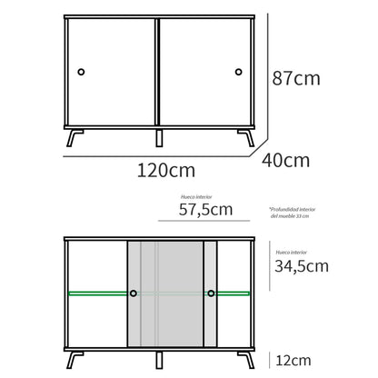 Aparador, Mueble Salón Auxiliar, Buffet, 2 Puertas Correderas 87x120x40 Cm Recibidor Moderno, Briebe, Lys, Madera