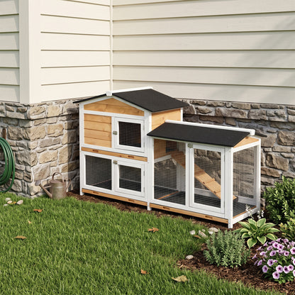 Pawhut Conejera De Madera Exterior Con Techo Asfáltico 157,4x53x93,5cm Natural_1