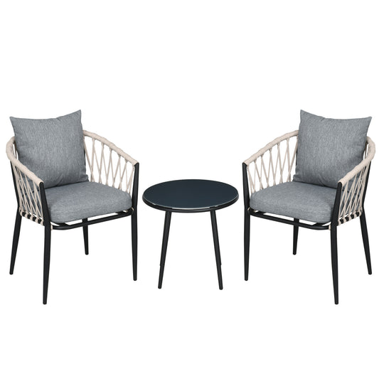 Outsunny Conjunto De Muebles De Jardín 3 Piezas Incluye Mesa Y 2 Sillones Gris_0