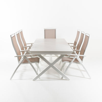 Conjunto Exterior Mesa Extensible 215/295 Cm Y 8 Sillones Reclinables Y Plegables, Aluminio Color Blanco, 8 Plazas_3