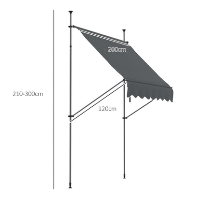 Outsunny Toldo Manual Retráctil Con Manivela 200x120x210-300 Cm Gris Oscuro_2