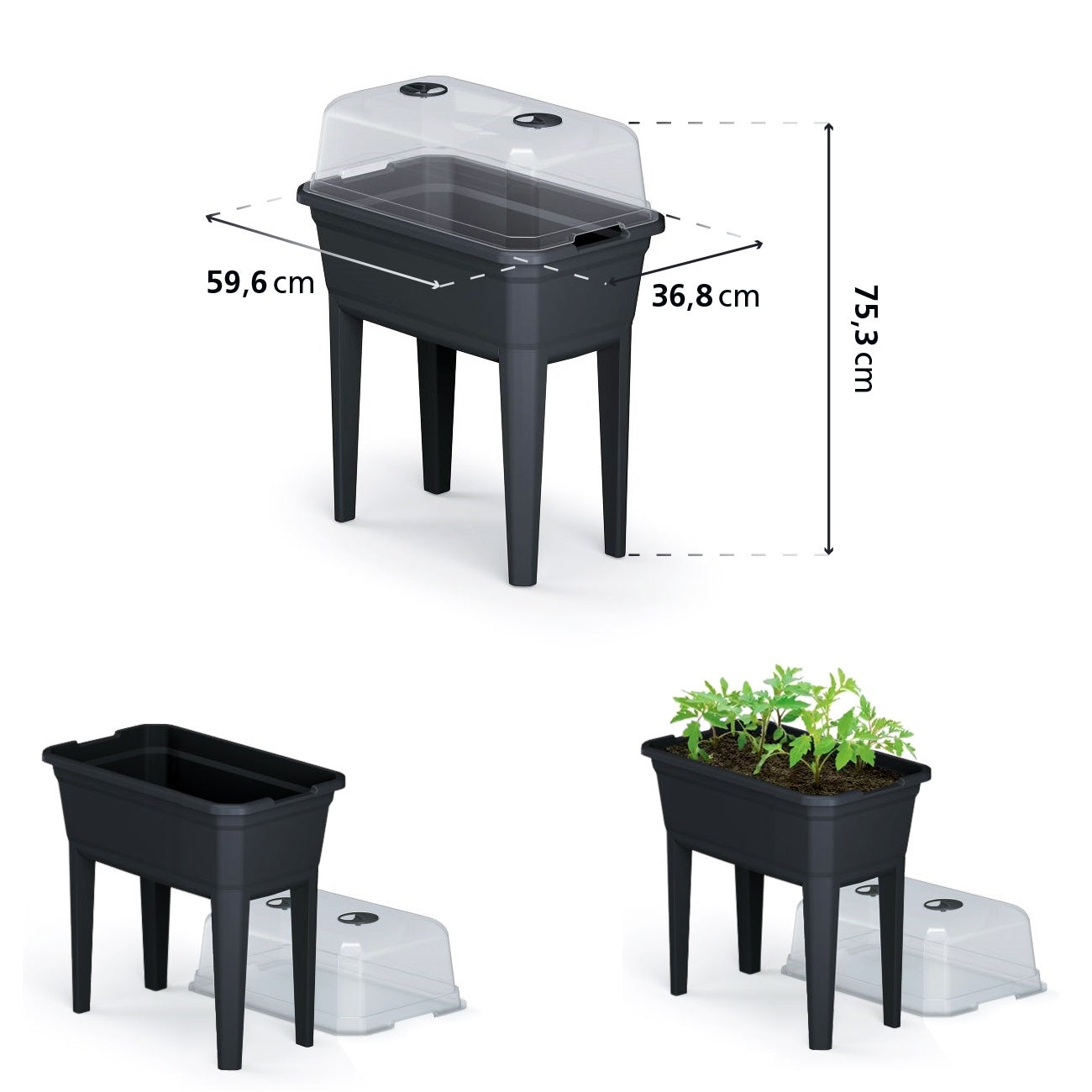 Jardinera Alta Con Cubierta Prosperplast Respana Planter Ecoline De Plastico En Color Antracita 59,6 (largo) X 36,8 (ancho) X 75,3 (alto) Cm_2