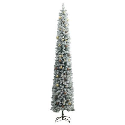 Vidaxl Árbol De Navidad Estrecho Con 300 Led Y Bolas Y Nieve 270 Cm_3