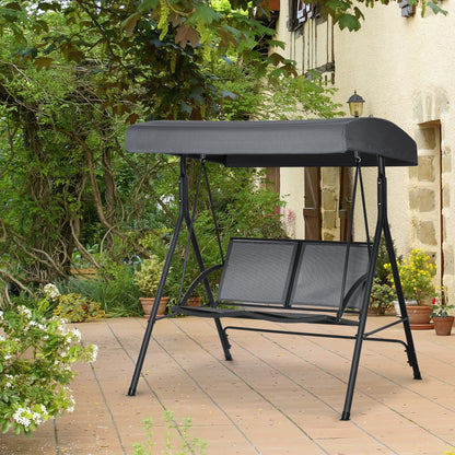 Outsunny Columpio Jardín 2 Plazas Techo Ajustable Asientos Textilene Gris Oscuro_1