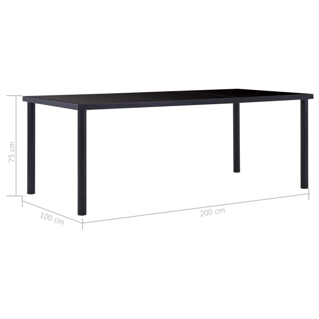 Mesa De Comedor De Vidrio Templado Negro 200x100x75 Cm_3