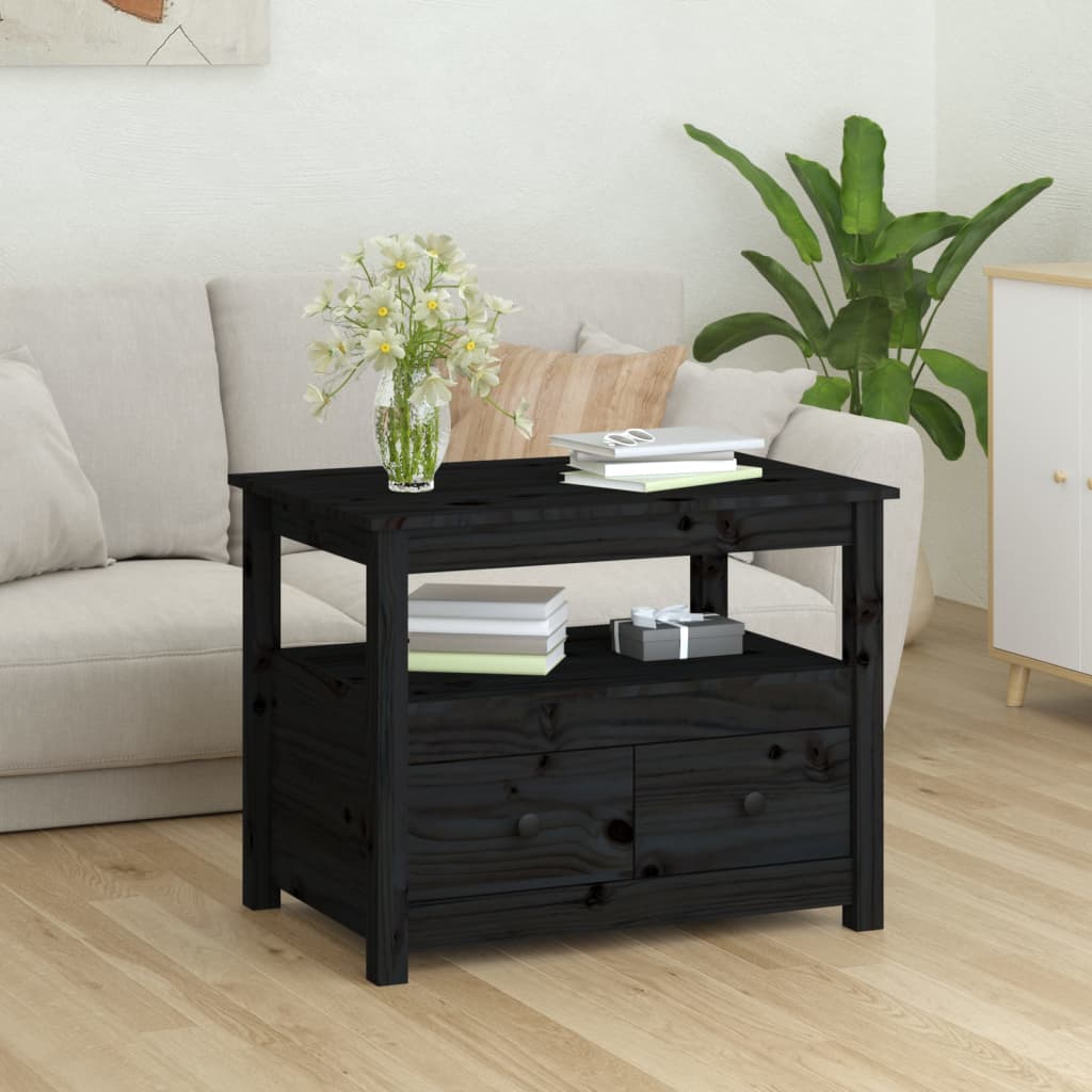 Mesa De Centro De Madera Maciza De Pino Negro 71x49x55 Cm_1