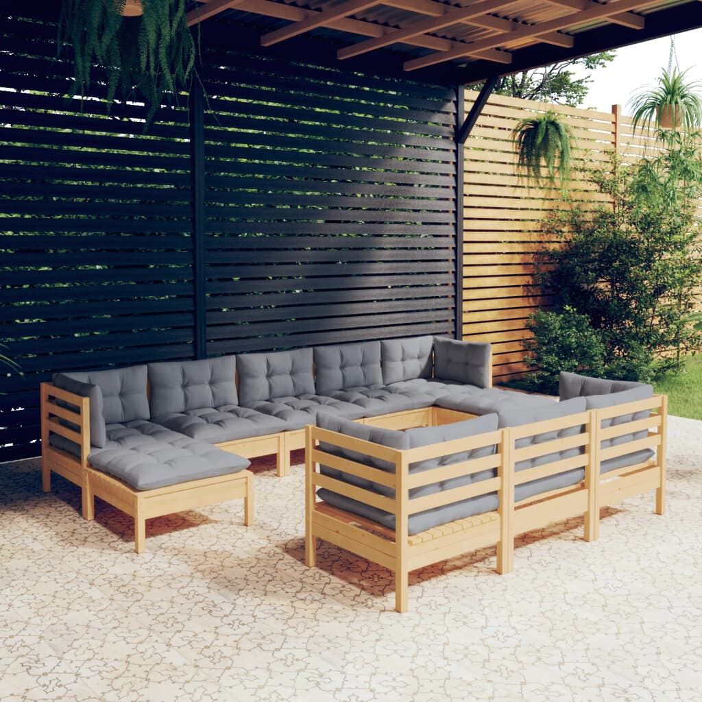 Vidaxl Juego De Muebles De Jardín 10 Pzas Y Cojines Madera Maciza Pino_1