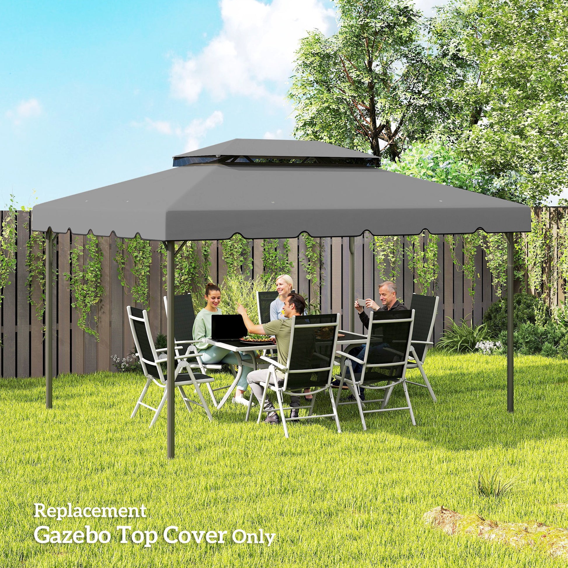 Outsunny Techo De Repuesto Para Cenador 4x3 M Con Techo Doble Gris Claro_4