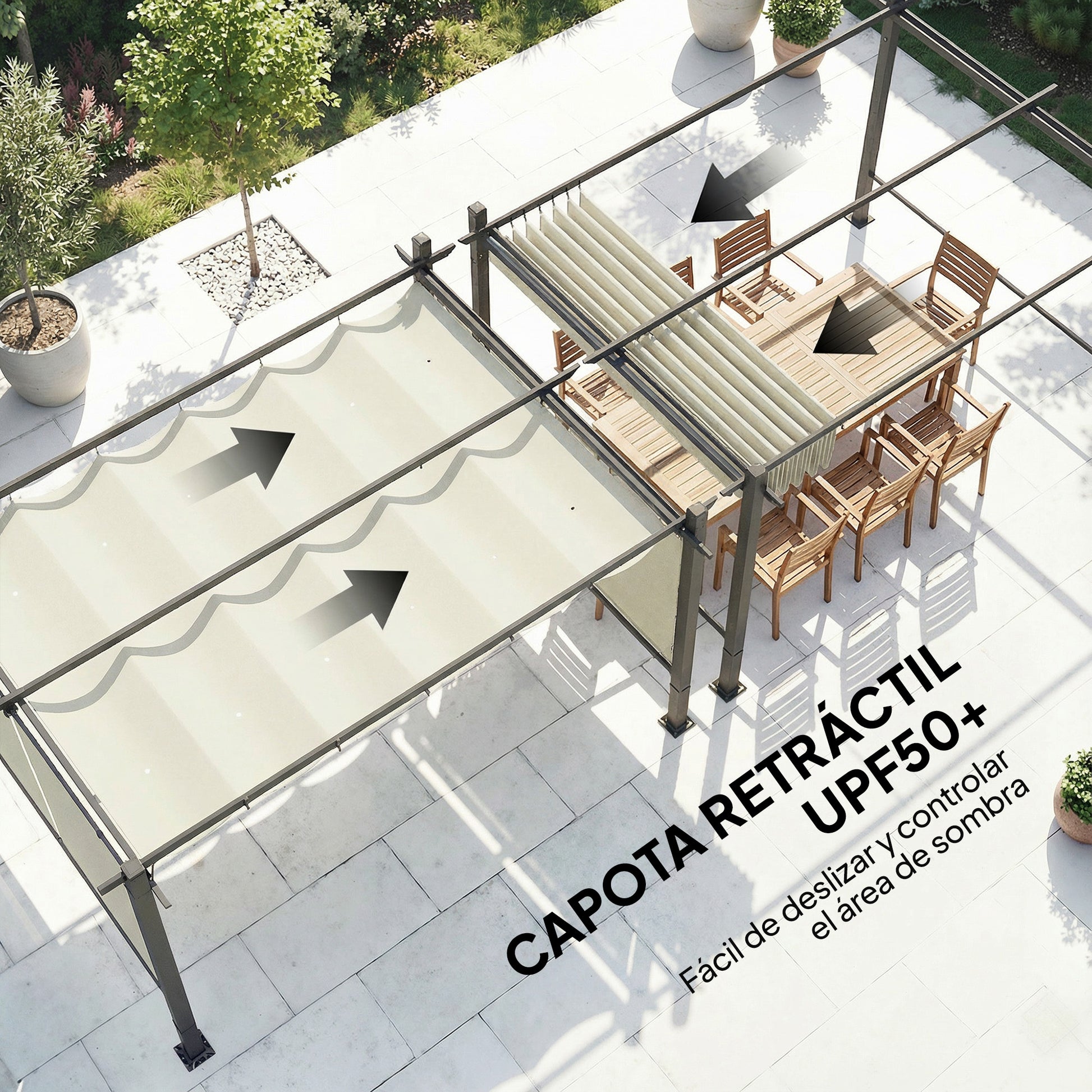 Outsunny Pérgola De Jardín 4x3 M Con Techo Retráctil Y 4 Cortinas Enrollables Automáticas_4