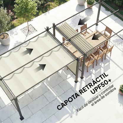 Outsunny Pérgola De Jardín 4x3 M Con Techo Retráctil Y 4 Cortinas Enrollables Automáticas_4