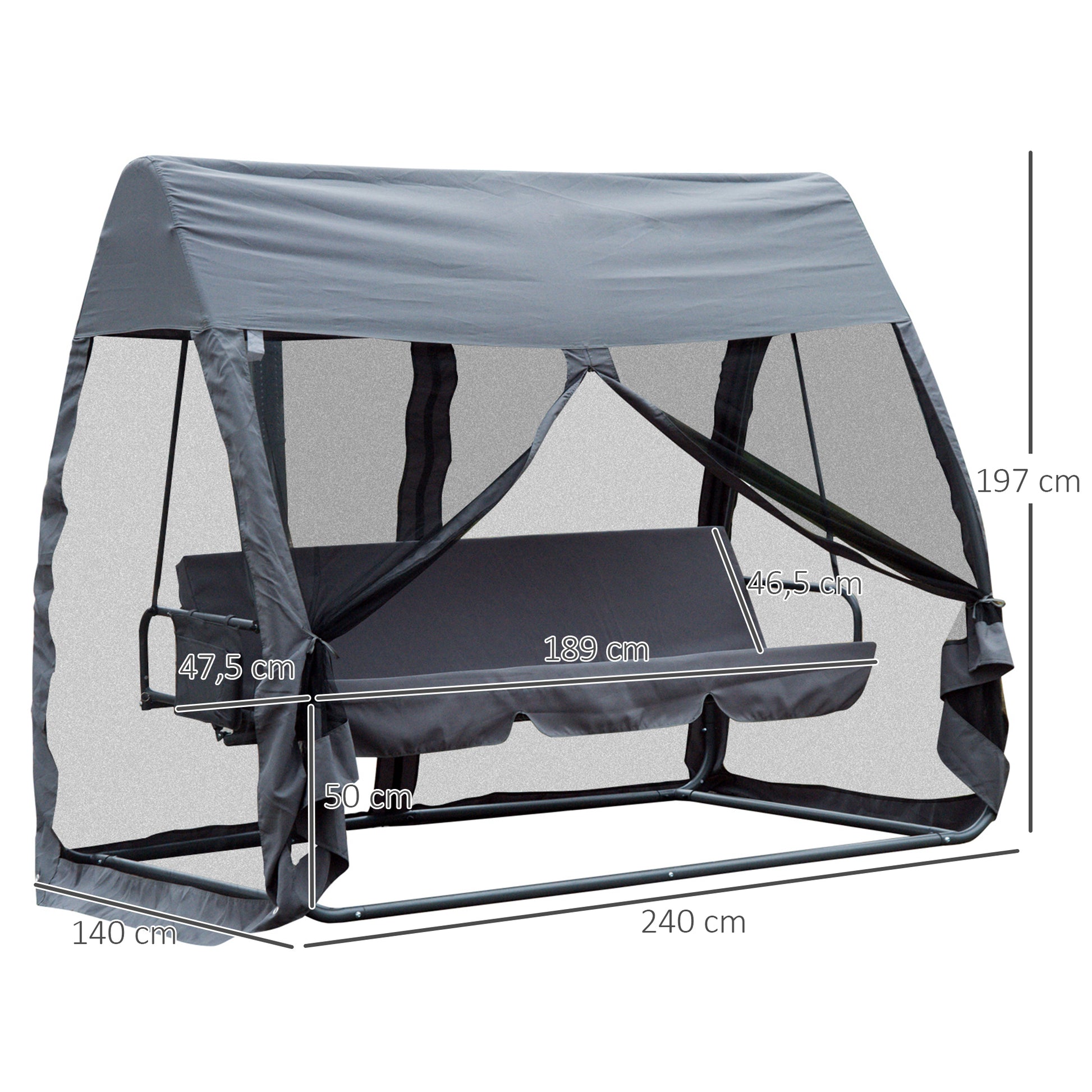 Outsunny Columpio Jardín 3 Plazas Convertible En Cama Con Mosquitera Puertas_2