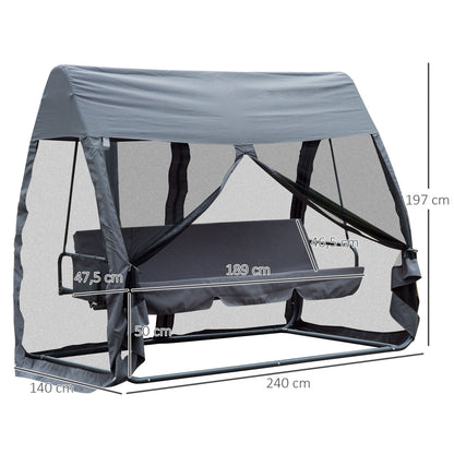 Outsunny Columpio Jardín 3 Plazas Convertible En Cama Con Mosquitera Puertas_2