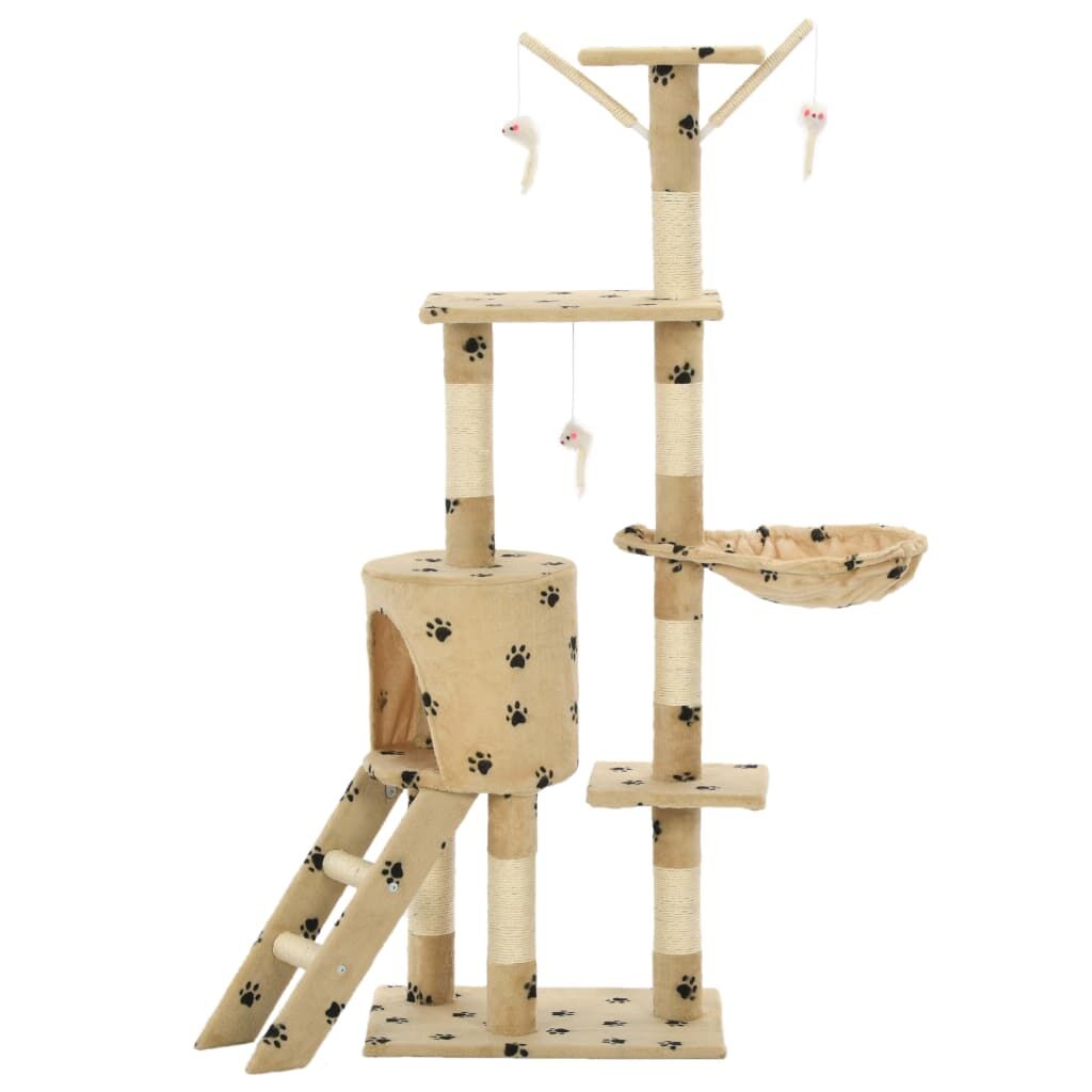 Vidaxl Rascador Para Gatos Con Poste De Sisal 138 Cm Huellas Beige_2