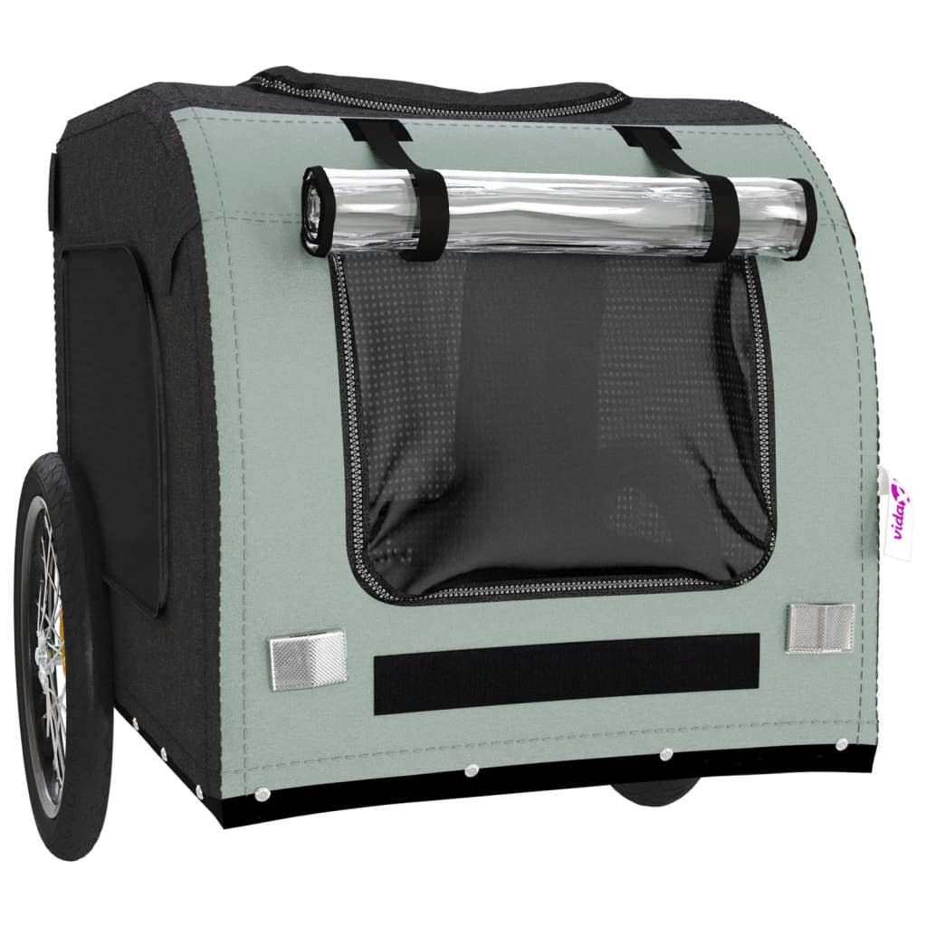 Remolque De Bicicleta Mascotas Hierro Tela Oxford Gris Negro_4