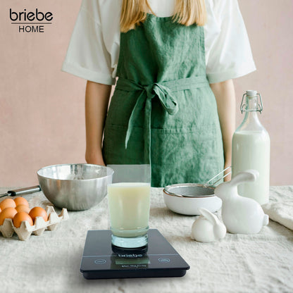 Báscula Cocina Digital Balanza Alta Precisión, Peso Comida Hasta 5kg Graduación 1g Función Tara, Briebe, Kw1163, Negro