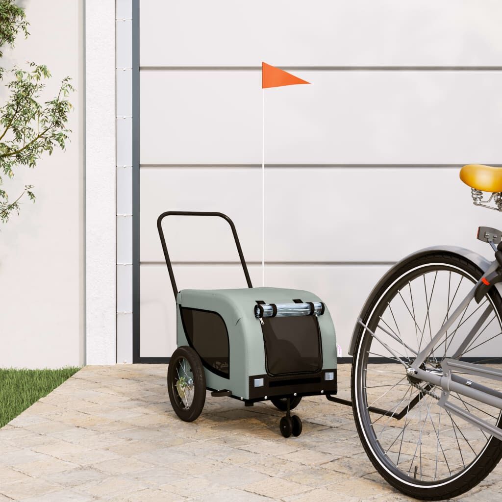 Vidaxl Remolque De Bicicleta Mascotas Hierro Tela Oxford Gris Negro_1