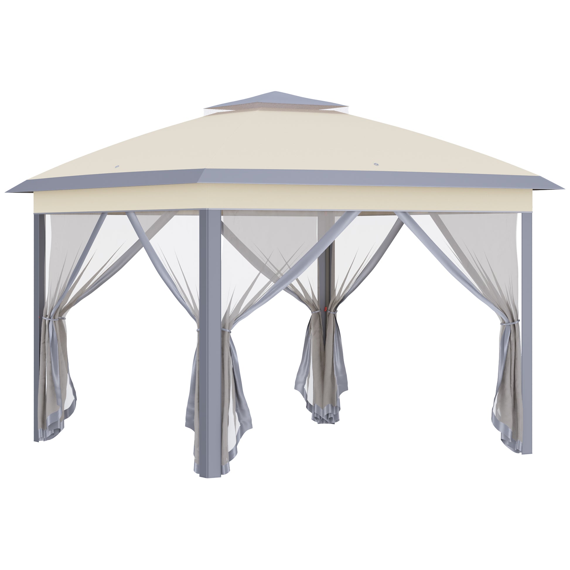 Outsunny Carpa Plegable 3,3x3,3 M Con Altura Ajustable Doble Techo Anti-uv Beige_0