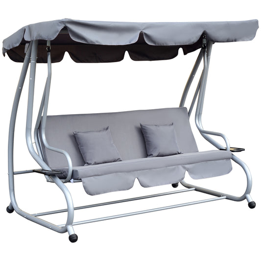 Outsunny Columpio Balancín Jardín Convertible En Cama Techo Ajustable Gris_0