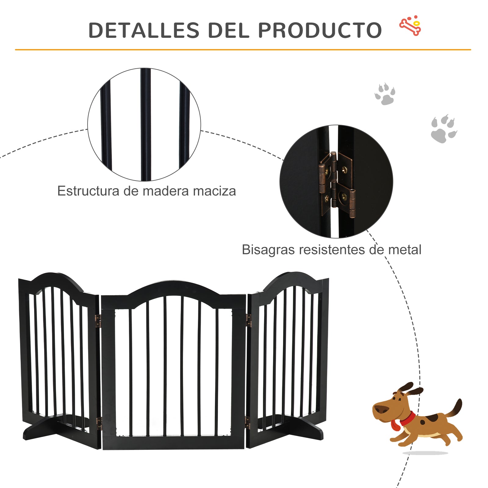 Pawhut Barrera De Seguridad Plegable De Perros Pequeños 154,5x29,5x61 Cm Negro_5