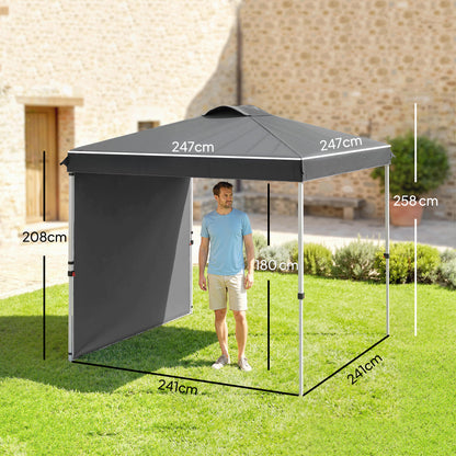Outsunny Carpa Plegable 2,5x2,5 M Con 1 Pared Lateral Altura Ajustable Gris_2